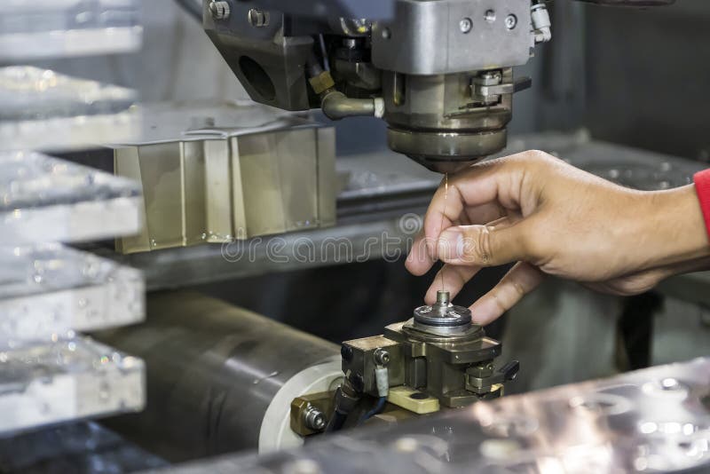 The Operation Of WireEDM Setup With Dial Gauge. Stock Image Image of part, material 126551141