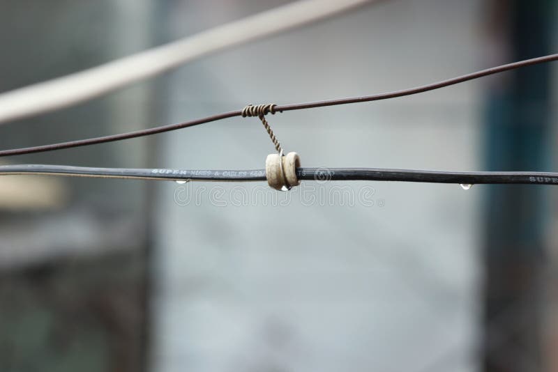 Wire Electric Electricity Current Volt Water Drops Background Stock
