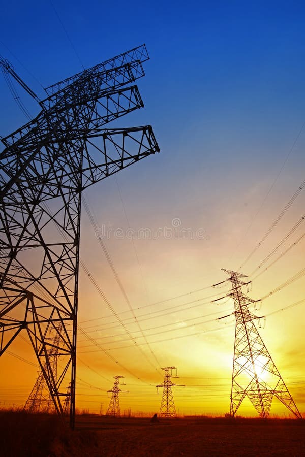 Wire Electrical Energy at Sunset Stock Photo Image of grid