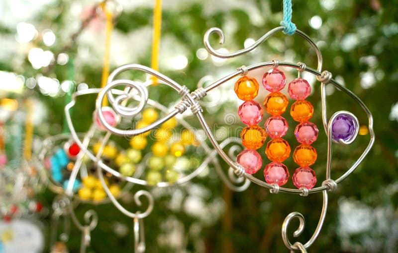 Wire and Fish Crafts, Colorful Beads Stock Image - Image of