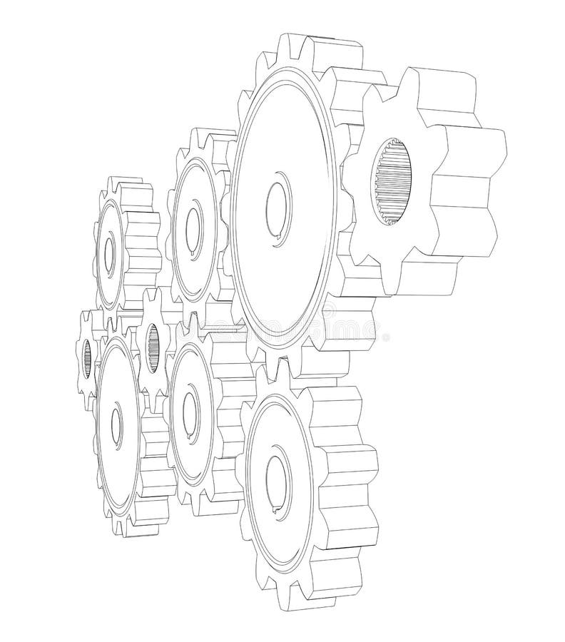 Wire frame gears stock illustration. Illustration of metal 34814801