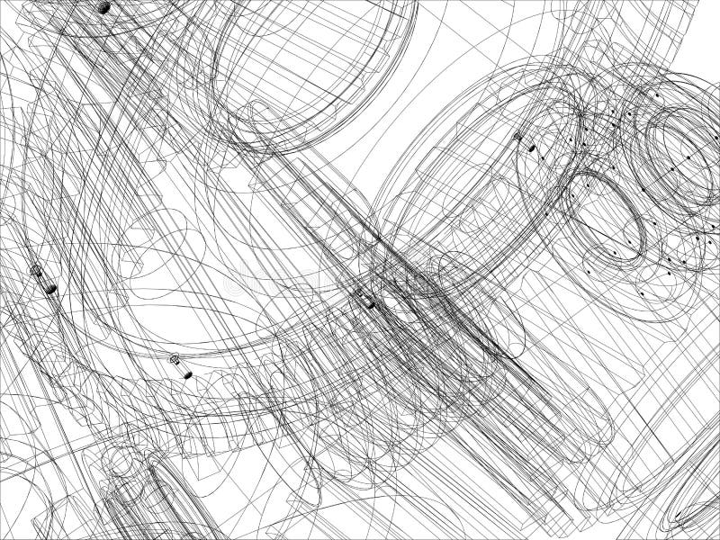 Wireframe Gears with Shafts. Closeup Stock Vector Illustration of