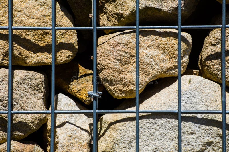 Wire Gabion Rock Fence in Closeup Stock Image Image of meshes