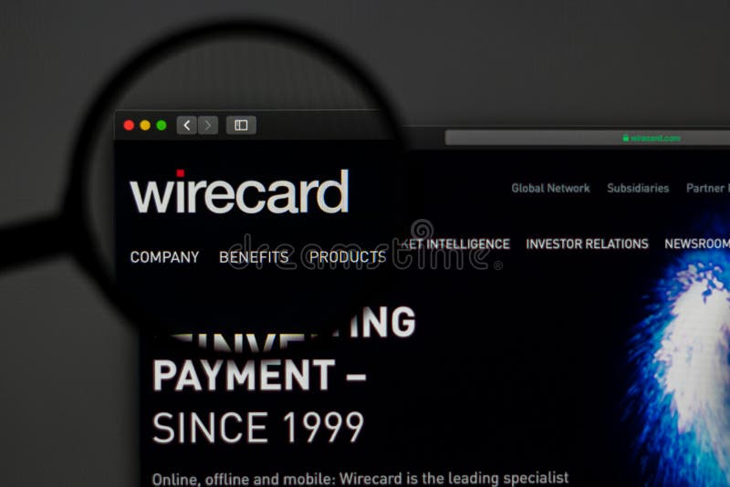 Wirecard company website homepage. Close up of Wirecard logo.