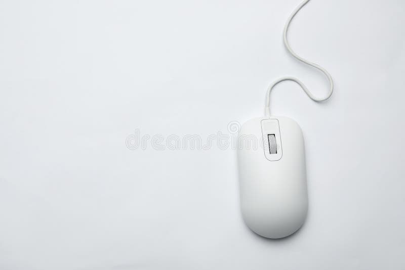 Wired computer mouse  on white, top view