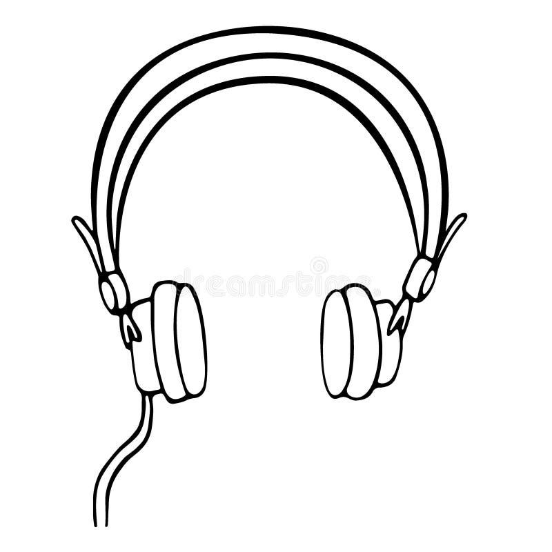 Headphones drawn ink stock vector. Illustration of black 56355216