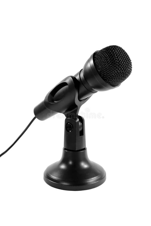 Wired black microphone on a stand isolated on white. Wired black microphone on a stand isolated on white.