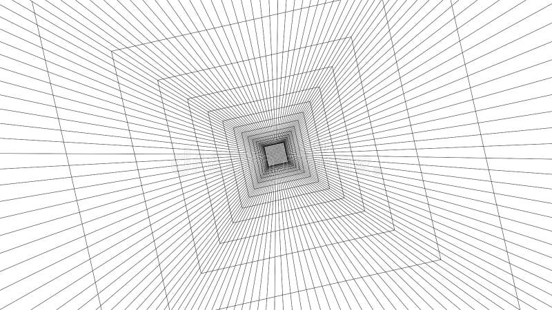 Wireframe abstract tunnel. 3D vector wormhole with a mesh structure. Vortex. Vector perspective grid vector illustration