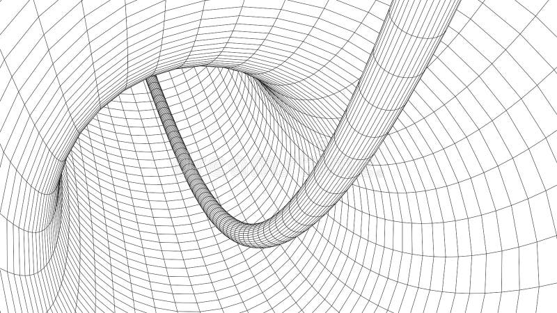 Wireframe abstract tunnel. 3D vector wormhole with a mesh structure. Vortex. Vector perspective grid stock illustration