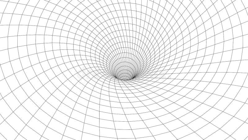 Wireframe abstract tunnel. 3D vector wormhole with a mesh structure. Vortex. Vector perspective grid royalty free illustration