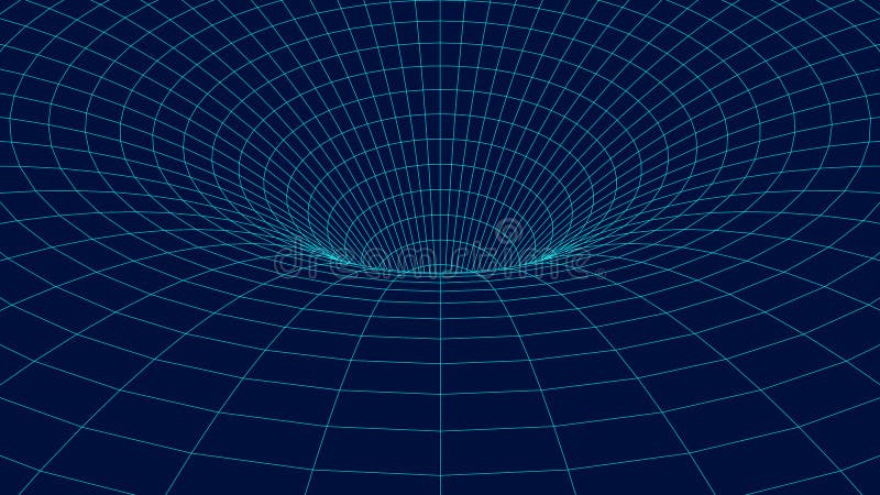 Wireframe abstract tunnel. 3D vector wormhole with a mesh structure. Vortex. Vector perspective grid. royalty free illustration