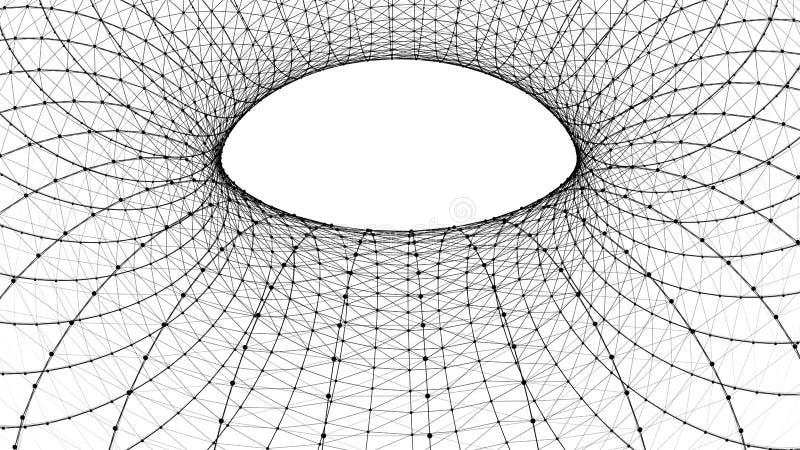 Wireframe abstract tunnel. 3D vector wormhole with a mesh structure. Vortex. Vector perspective grid royalty free illustration