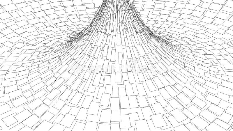 Wireframe abstract tunnel with divided squares. 3D vector wormhole with a mesh structure vector illustration