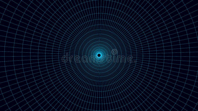 Wireframe abstract tunnel. Perspective grid with a circular structure. 3D vector wormhole with a mesh structure vector illustration