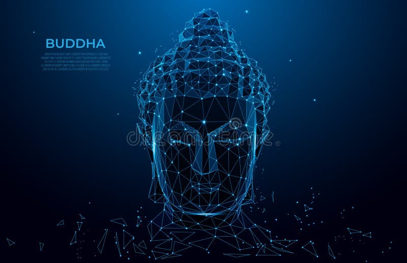 Wireframe basso della siluetta della testa di Buddha poli Concetto tailandese con Buddha, poli stile basso della cultura Il wiref