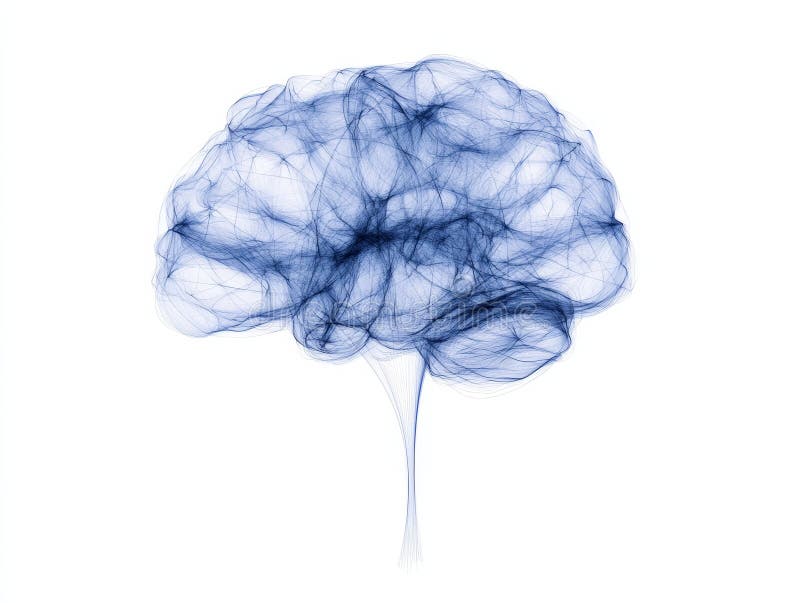 Wireframe Brain Illustration in blauen Tönen auf weißem Hintergrund symbolisiert digitale Netzwerke kognitive Prozesse und futuris lizenzfreie abbildung