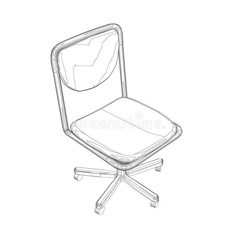 Wireframe of computer chair from black lines on a white background. Isometric view. 3D. Vector illustration stock illustration