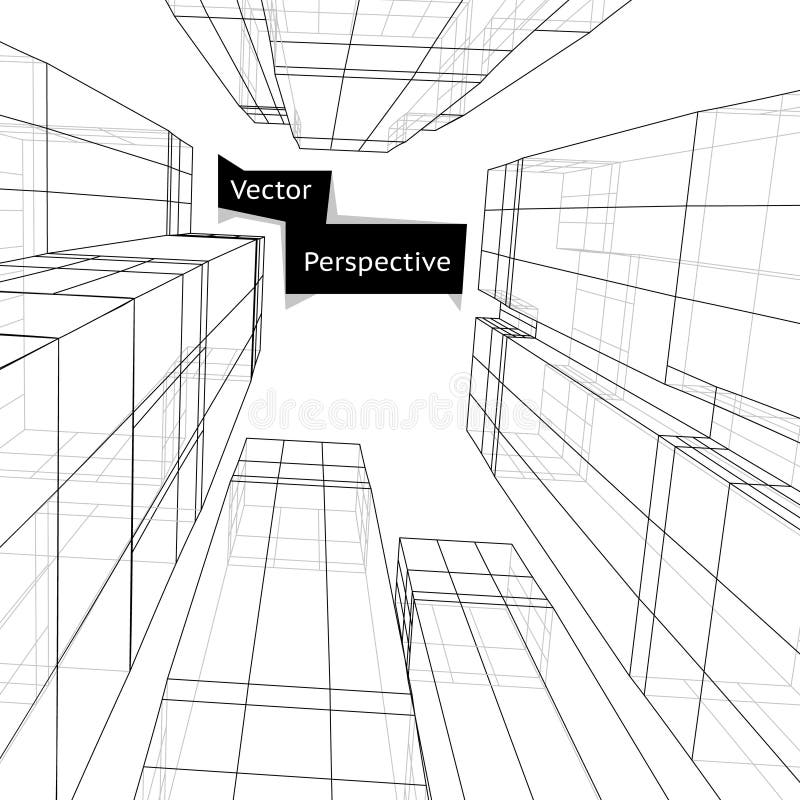 Download Wireframe Of 3d Building In Perspective. Abstract Stock Vector - Image: 60475334