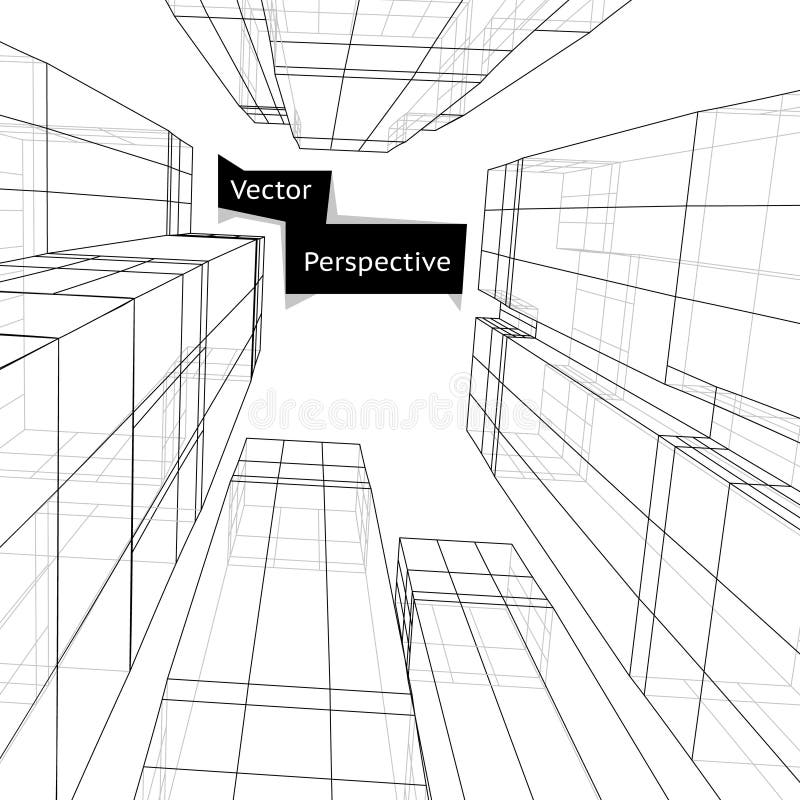 Download Wireframe Of 3d Building In Perspective. Abstract Stock ...