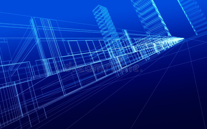 Wireframe degli edifici per uffici illustrazione di stock Wireframe degli edifici per uffici illustrazione di stock