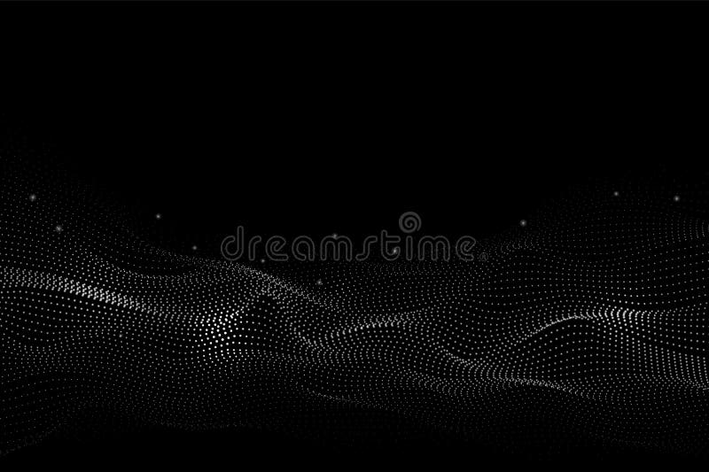 Wireframe dots landscape. Dotted abstract concept, technology halftone surface. 3d sound wave, geometric particles recent vector background. Illustration network mesh wave graphic futuristic