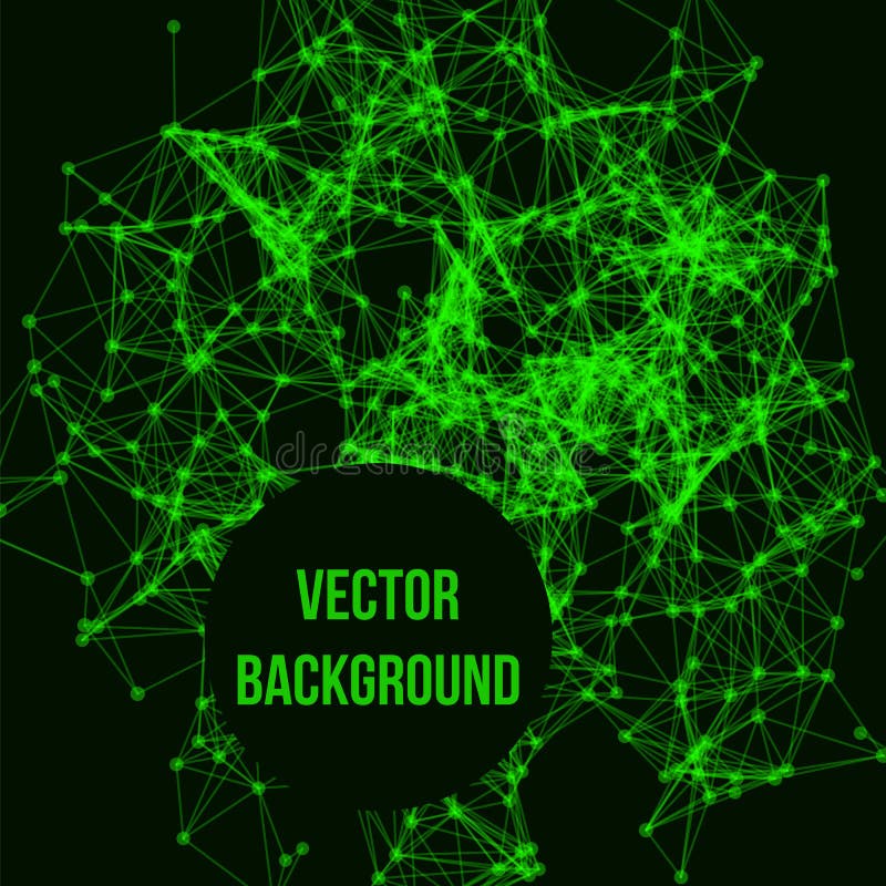 Wireframe mesh polygonal background. Abstract form with connected lines and dots. Vector black and green illustration. Coding mesh vectors
