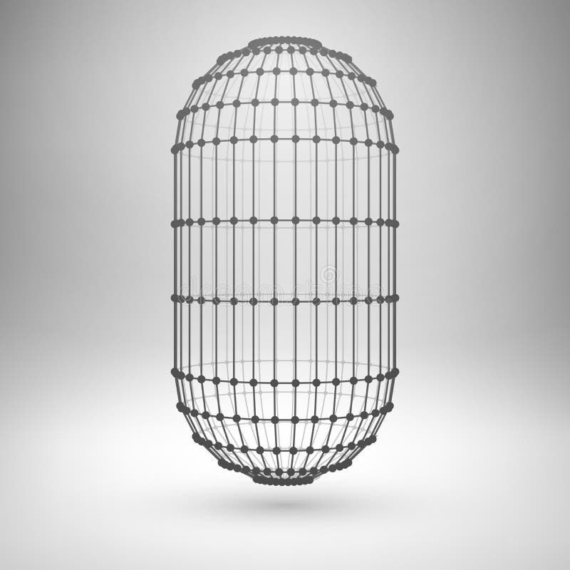 Wireframe mesh polygonal capsule. Wireframe mesh polygonal element. Capsule with connected lines and dots. Vector Illustration EPS10.