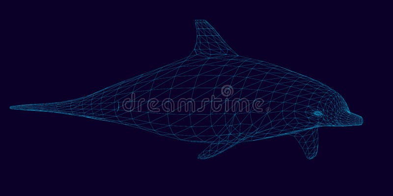Wireframe poligonalny delfin niebieskie linie na ciemnym tle 3d Boczny widok również zwrócić corel ilustracji wektora ilustracji Wireframe poligonalny delfin niebieskie linie na ciemnym tle 3d Boczny widok również zwrócić corel ilustracji wektora ilustracji