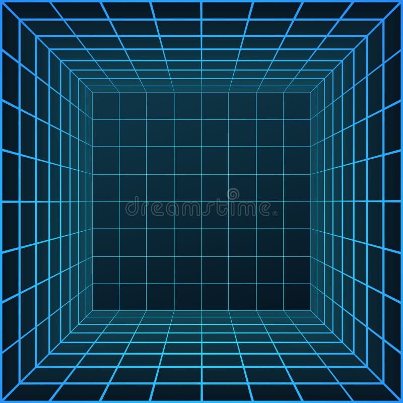 Wireframe of room. Sci-fi futuristic building architecture. Virtual reality visualization. Perspective mesh or grid. vector royalty free illustration