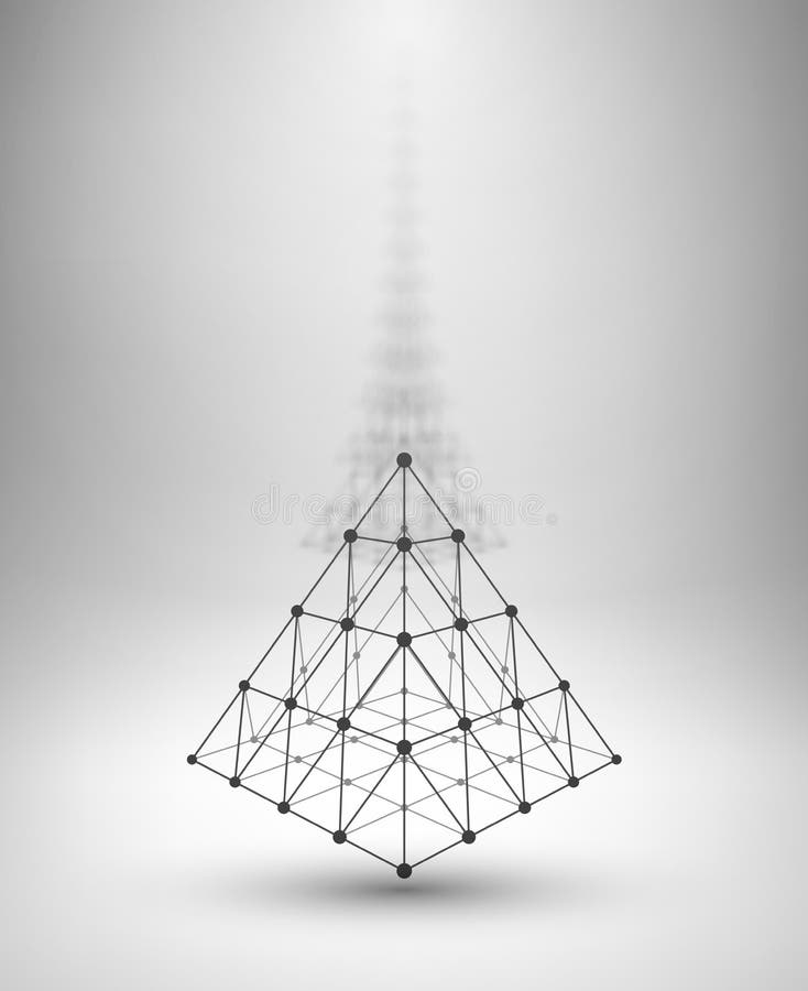 Wireframe Shape. Pyramid with Connected Lines and Stock Vector ...