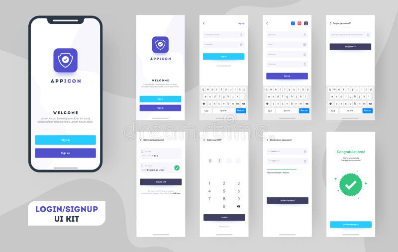 Wireframe UI, UX and GUI Layout with Different Login Screens. Stock ...