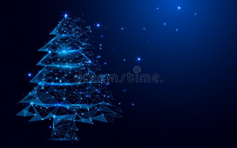 Wireframe uma malha do sinal da árvore de Natal de um estrelado no fundo azul ilustração royalty free Wireframe uma malha do sinal da árvore de Natal de um estrelado no fundo azul ilustração royalty free