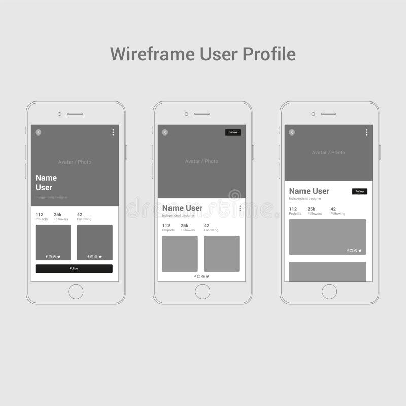 Wireframes User Profile. Vector illustration. UI kit stock illustration Wireframes User Profile. Vector illustration. UI kit stock illustration