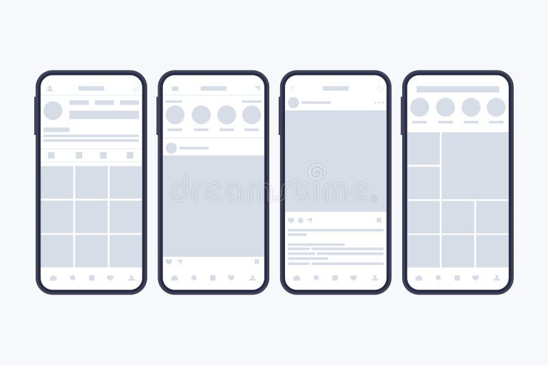 Wireframes социальных страниц сети на экране smartphone Модель-макет иллюстрация вектора Wireframes социальных страниц сети на экране smartphone Модель-макет иллюстрация вектора