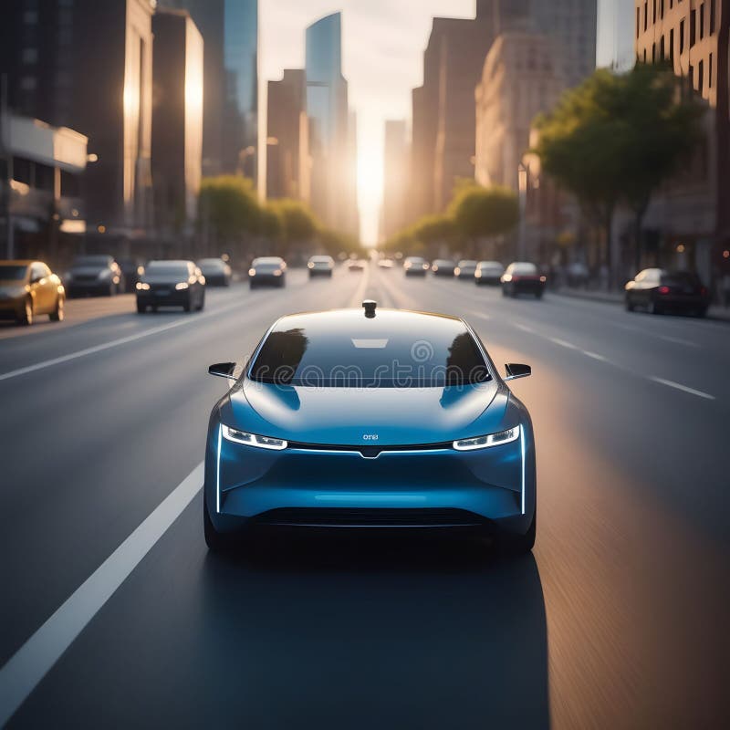 Wireless Car Charging while Driving. Electric Car Driving on Highway