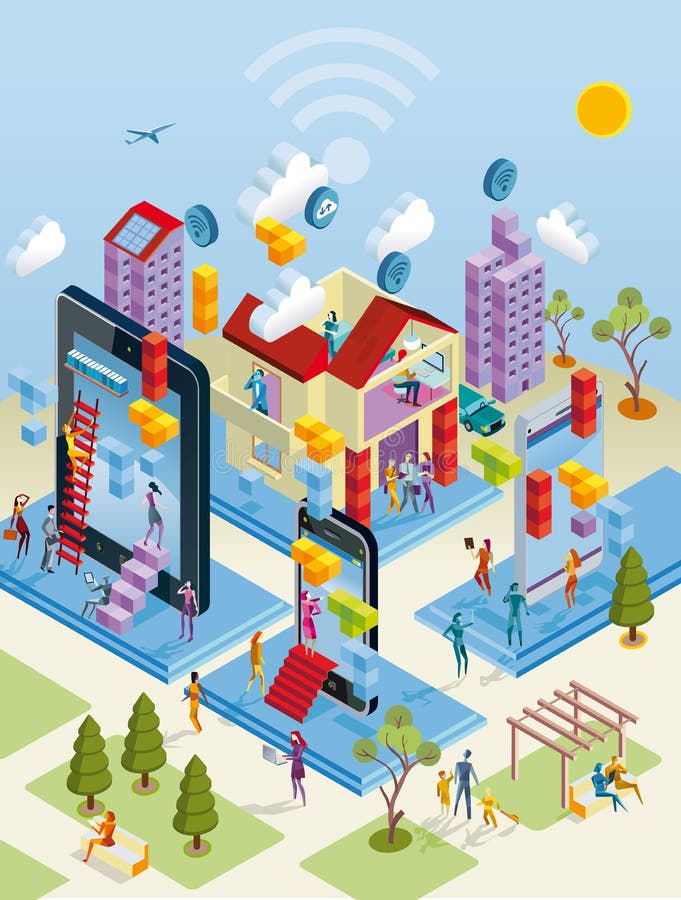 Wireless City in Isometric View royalty free illustration
