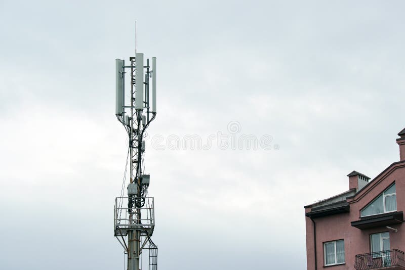 Communication Antenna Tower with Blue Sky,Telecoms Technology. M Stock ...