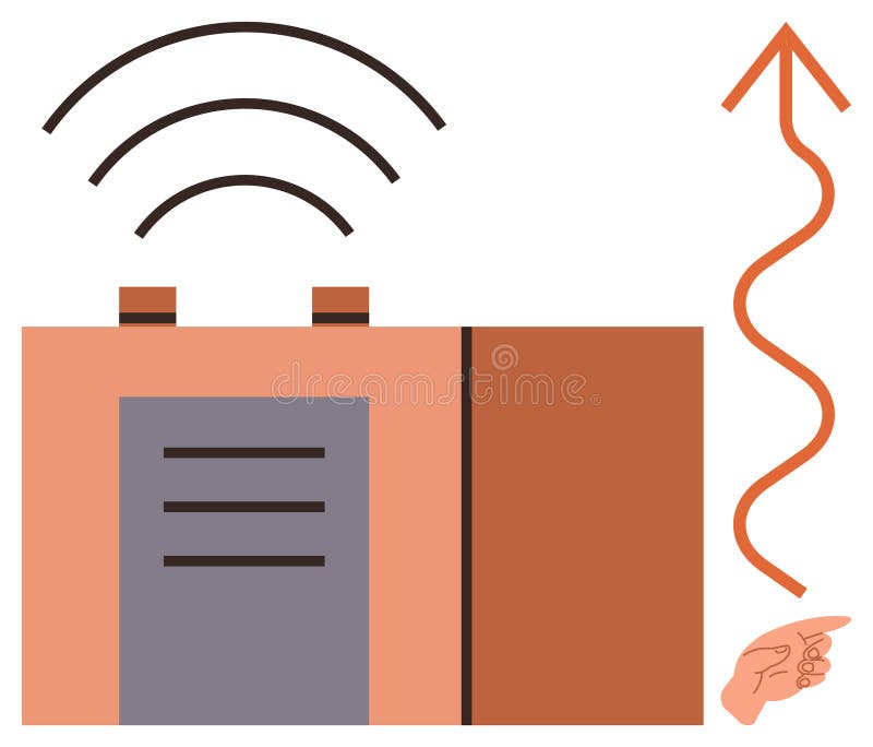 Wireless Communication Concept with Signal Waves and Growth Arrow stock illustration