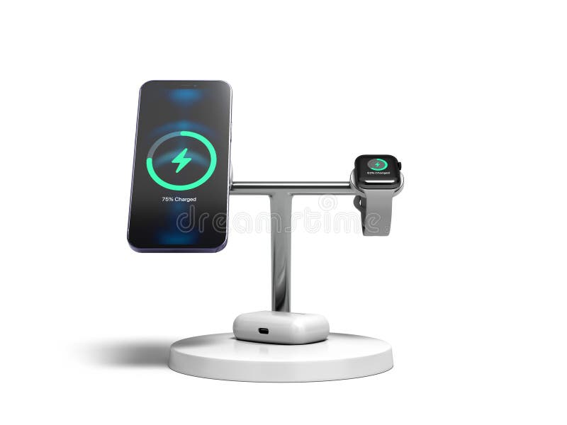 Wireless Device Charger with Smatrphone and Smartwatch Front View 3d