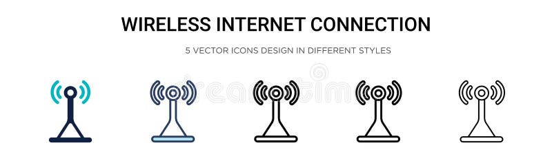 Wireless internet connection icon in filled, thin line, outline and stroke style. Vector illustration of two colored and black royalty free illustration