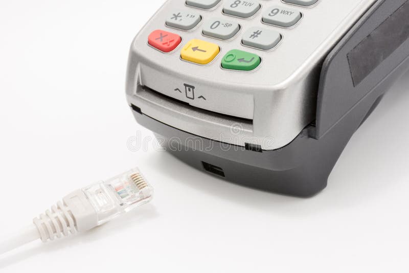 Wireless LAN Cable with a Credit Card Swipe Machine on White Stock
