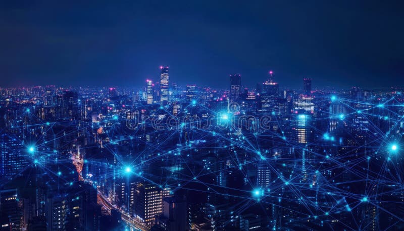 Wireless Mobile Internet Technology For Smart Grid And 5g Lte Data Connection Above City In royalty free stock images