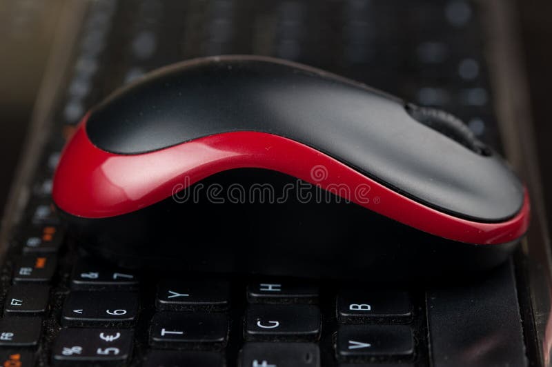 Wireless Mouse On Keyboard Laptop On Desk Stock Photo Image Of