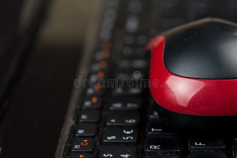 Wireless Mouse On Keyboard Laptop On Desk Stock Photo Image Of