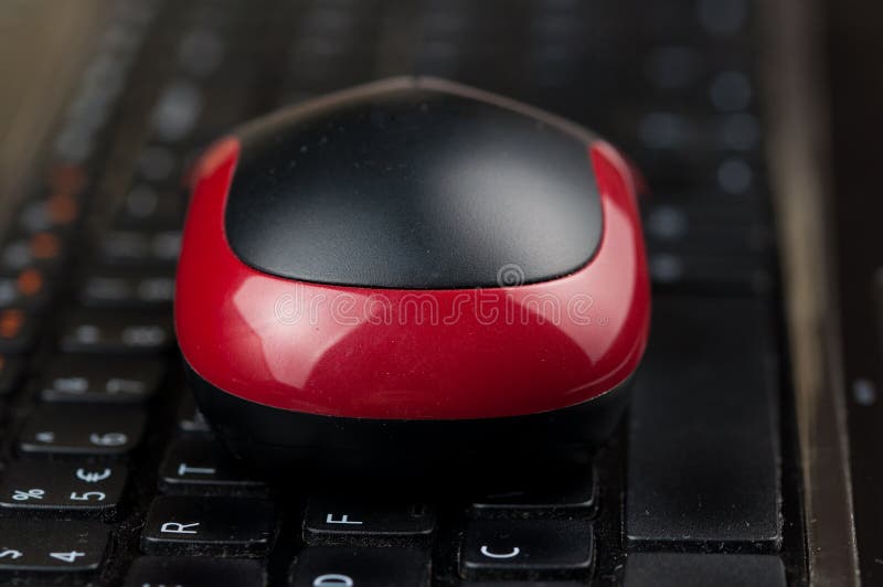 Wireless Mouse On Keyboard Laptop On Desk Stock Image Image Of