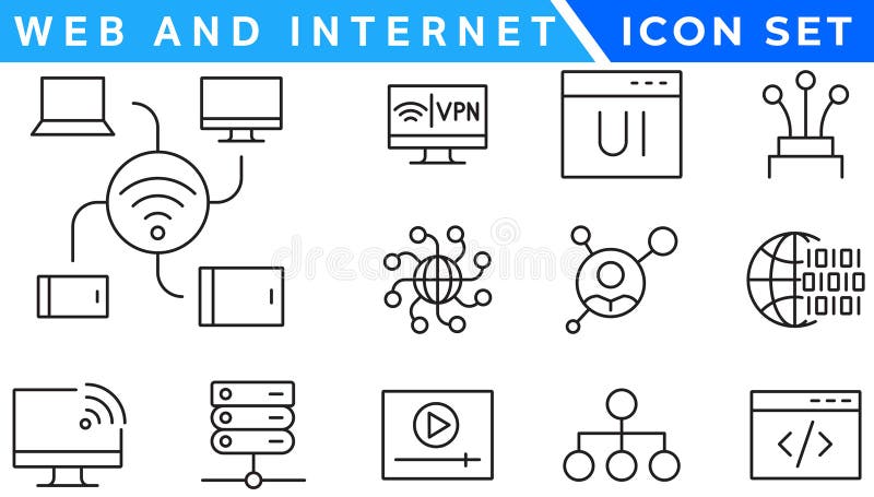 Wireless and Network vector line icon set. Contains linear outline icons like Connection, Signal, Internet, Phone, Radio, Computer vector illustration