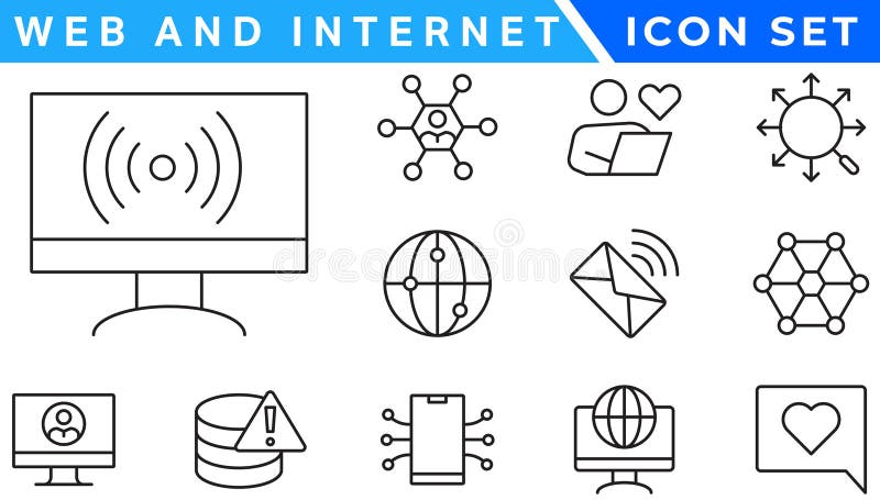 Wireless and Network vector line icon set. Contains linear outline icons like Connection, Signal, Internet, Phone, Radio, Computer royalty free illustration