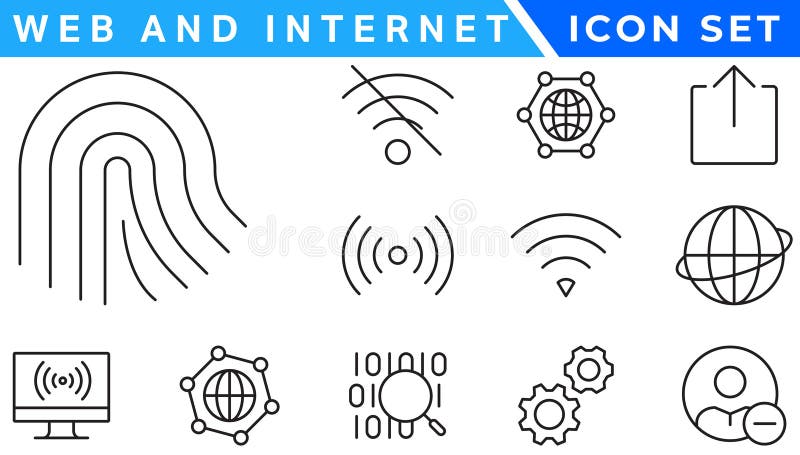 Wireless and Network vector line icon set. Contains linear outline icons like Connection, Signal, Internet, Phone, Radio, Computer stock illustration