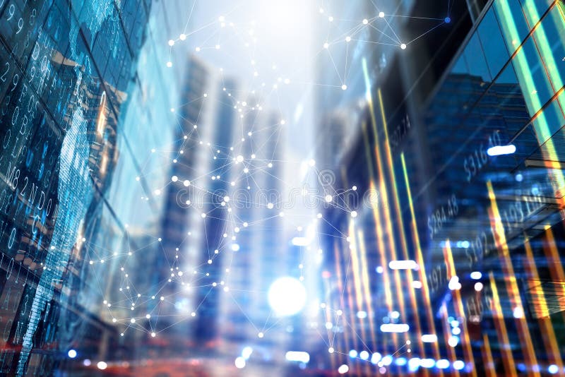Wireless technologies and business city. Mixed media royalty free stock image Wireless technologies and business city. Mixed media royalty free stock image