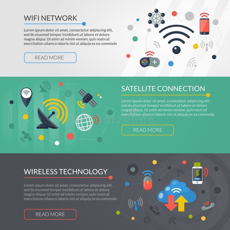 Wireless Technology 3 Horizontal Banners Set stock illustration Wireless Technology 3 Horizontal Banners Set stock illustration